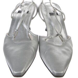Stuart Weitzman Classic Singback Pumps, Size 9.5, Silver with crystal accent